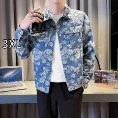 [3XL]秋冬 コーデ メンズ  服 シンプル ファッション オシャレ 大人 かっこいい 大きいサイズ ストリート 紳士服  ウォッシュデニム ジャケット アウター 花柄 プリント ポケット 