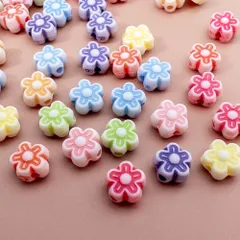 ＊25g＊ 量り売り 約300個 アクリルビーズ レトロ 花 7x4mm ミックスカラー フラワー 大容量 bz138s