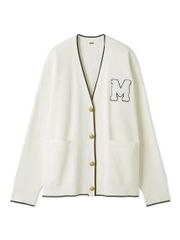 Size:Free Size_Color:ホワイト [ミラオーウェン] アップリケデザイン金釦Vネックニットカーデ 09WND251117 レディース WHT