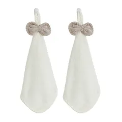 特価商品 お手拭きタオル ループ付きタオル ２枚セット 可愛い蝶結び付き ハンドタオル 吸水 速乾 タオル 手拭きタオル 洗面所 キッチン 紐付きタオル 保育園 家庭用 ループタオル 女の子 男の子 プレゼント オフホワイト