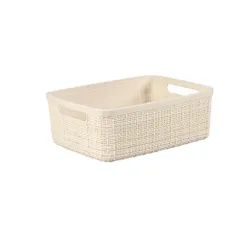 【特価商品】Curver CURVER (カーバー) JUTE ジュート 麻 スモール バスケット 5L ホワイト 幅20cm×奥行26.5cm×高さ10.5cm 収納 北欧 リネンのような質感 耐水 防汚性 おしゃれ 環境にやさしい