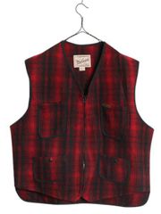 ウールリッチ woolrich ベスト チェック 赤黒 XL 1832 - メルカリ