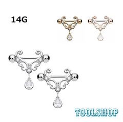 32：ニップルピアス 【ハート 雫】 ジルコン ボディピアス 14G 左右セット 雫 ドロップ ニップル 乳首 セクシー
