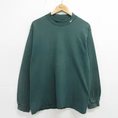L/古着 ナイキ NIKE 長袖 ビンテージ Tシャツ メンズ 90s ワンポイントロゴ コットン モックネック ハイネック 緑 グリーン spe 24aug03 中