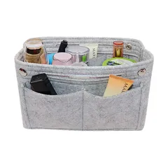 【在庫処分】縦型 Bag 自立 整理整頓 Bag 大容量 小物入れ in 化粧ポーチ ポーチ 高級バッグ専用 旅行 軽量 軽い トラベル インナーバッグ グッズ メンズ フェルト 男女兼用 (M, バッグインバッグ グレー)