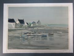 リトグラフ　ジョルジュ・ラポルト　「海岸風景」　大型 76x54cm