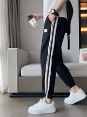 種類66：28 5/C：ブラックグレーストライプ夏ス メンズ ファッション 服  オシャレ シンプル 大 かっこいい 大きいサイズ ストリート 紳士服 夏 カジュアル パンツ 九分丈 パンツ ストリート スポーツ
