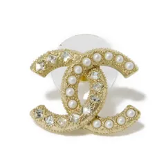 CHANEL シャネル パール クリスタル ココマーク クリア ストラス ゴールド メタル スタッド 片方 片耳 A21A 美品 CCマーク コスチュームパール アイボリー ピアス