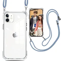 iPhone 12 mini ケース クリア ショルダー 耐衝撃 調節可能な クロスボディ ネックレス 保護ソフト TPU カバー 5.4インチ イホン12 ミニ 取り外し ル付き クリア カバー 縦/横 2WAY 薄型 軽量 肩がけ 首掛け 紐付きバンパ 0