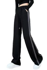 [ReiLuana] ジャージ レディース ジョガー ロング パンツ サイド ライン フレア ゆったり 脚 長 (M, グレー) [グレー] [M]