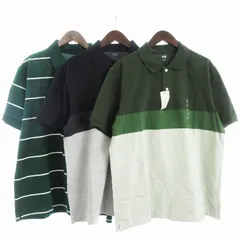 ユニクロ UNIQLO タグ付き 3点セット ドライカノコボーダーポロシャツ カットソー 半袖 ボーダー 緑 黒 グリーン ブラック XL ■OOM
