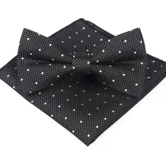 蝶ネクタイ ポケットチーフ 2点セット 結婚式 パーティー イベント ダンスパーティー バーテンダー 卒業式 入学式 入社式　ブラック色　シルバー色　ホワイト色　ドット柄　水玉柄　スーツ ワイシャツ 格安 小物 ワンタッチ ネクタイ ハンカチ 2点 セット