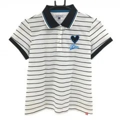 ★SALE価格★【超美品】フィラゴルフ 半袖ポロシャツ 白×黒 ボーダー ハート レディース L ゴルフウェア FILA GOLF