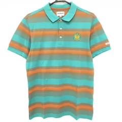 ★特価★ジャックバニー 半袖ポロシャツ ブルーグリーン×オレンジ ボーダー調 ロゴ刺しゅう  メンズ 6(ＸＬ) ゴルフウェア Jack Bunny