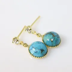 16KGP ブルーコッパーターコイズ 8ｍｍ 天然石 艶 吊り下げ ピアス