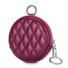 ☆ ワイン ☆ コインケース 本革 小銭入れ キルティング 丸型 コインケース 本革 小銭入れ ミニ お財布 財布 ミニ財布 ミニポーチ 小物入れ キーケース 鍵入れ レザー ファスナー キルティング 丸型 ラウンド 丸 小さい スリム カラビナ 柔らか 上質