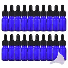 Alpha Depot アロマオイル 遮光瓶 スポイト付き ガラス製 アロマボトル 精油瓶 アロマオイル 保存 漏斗付き (ブルー, 10ml × 20個) [ブルー] [10ml × 20個]