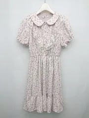 ◇ Ank Rouge アンクルージュ 花柄 リボン フリル 半袖 ミニ ワンピース サイズＭ ピンク マルチ レディース P  【1404250014326】