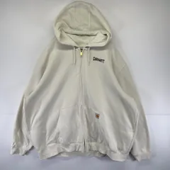 古着 カーハート Carhartt パーカー フルジップ スウェット ワンポイントロゴ ロゴプリント バックプリント XXXXL  ホワイト メンズ
