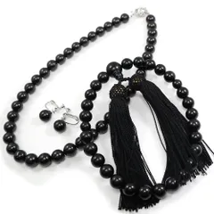 天然ジェット ネックレス・イヤリングorピアスセット・10ｍｍブラックフォーマルに