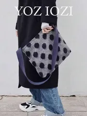 バッグ レディース トートバッグ 韓国風 秋冬 ドット柄 ショルダーバッグ、厚手の暖かいウール生地、ネイビーブルーのドット柄、通勤、アウトドア、日常のショッピングに適したファッショナブルなトートバッグ