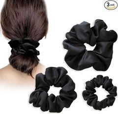 ヘアゴム シュシュ 3点セット 髪留め おしゃれ 髪ゴム シルク 跡がつかない 大人 黒 ヘアアクセサリー 髪に優しい 結きやすい かわいい