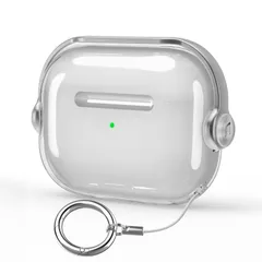 新品 HEIGKOIK AirPods Pro2 ケース クリア AirPods Pro 第2/1世代 2023/2022/2019 用 TPU 保護ケース ロック付き LED可視 耐衝撃 ワイヤレス充電対応 カラビナ付き スタンド機能付き（クリア グレー）
