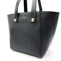 ✨良品✨ FURLA フルラ トートバッグ ハンドバッグ  ロゴ型押し シルバー金具 A4収納 大容量 肩掛け シボレザー レディース ブラック 黒色