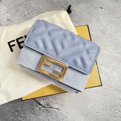 新品未使用 FENDI フェンディ マイクロFFロゴ エンボス 三つ折り財布 ライトブルー