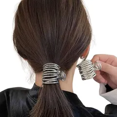 Liebendo ヘアクロー ヘアクリップ ポニーテールクリップ メタル ライン 髪飾り アンティーク ポニーテールリング(シルバー)