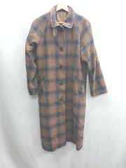 ◇ ⊇◎ GU ジーユー チェック柄 長袖 コート サイズM ブラウン系 レディース E  【1410290045350】