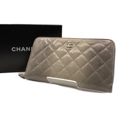 シャネル(CHANEL) マトラッセ ラウンド長財布 グレー リザード シルバー金具 14番 中古A レディース 長財布