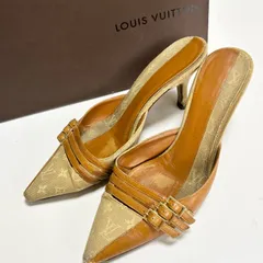【送料無料】Louis Vuitton/ルイヴィトン/ミュール/パンプス/サイズ34/約21.5㎝/ベージュ×キャメル/モノグラム/中古品/傷汚れあり