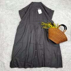 新品 ピンタックワンピース モスコットン 綿 チャコール フリー