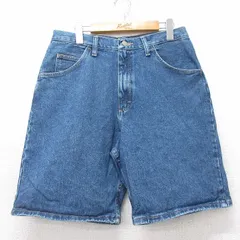 W32/古着 ラングラー ショート パンツ ショーツ メンズ コットン 紺 ネイビー デニム 25jul17 中古 ボトムス 短パン ショーパン ハーフ