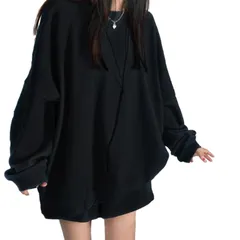 [ReiLuana] Tシャツ 長袖 レディース ゆったり 無地 シャツ トップス 部屋着 ルーム ウエア (JP, アルファベット, M, ブラック) [ブラック] [M]