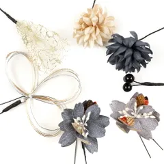 髪飾り 成人式 水引 振袖 袴 花 7点セット 青 紺 ブルーグレー ベージュ ゴールド ちりめん 花 レース ビーズ 和柄 ニュアンス No.12-0382