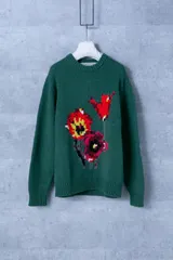 soe INTARSIA KNIT FLOWER ライトブルーTURQUOISE