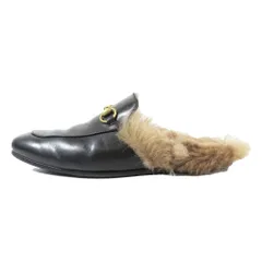 美品 GUCCI グッチ リ・エディション プリンスタウン レザー スリッパ サンダル スリッポン ファー ホーズビット シューズ 黒  メンズ 古着 中古 USED