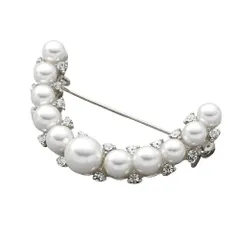 【シルバー×ワンサイズ】[Cream dot. クリームドット公式] ブローチ フォーマル 卒業式 卒園式 入学式 入園式 ママ スーツ ピン パール ビジュー 三日月 クレッセント 小さめ ミニ コサージュ 華やか 上品 大人 
