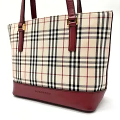 ?美品? BURBERRY バーバリー トートバッグ ハンドバッグ  ノバチェック 総柄  ロゴ型押し ロゴプレート キャンバス サフィアーノレザー レディース ベージュ 肌色 レッド 赤色