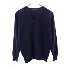 ラルフローレン ウール100％ Vネック ニット L ネイビー系 RALPH LAUREN 長袖 セーター ロゴ レディース 【中古】  【231015】