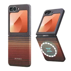 新品 「PITAKA」Galaxy Z Flip6 ケース MagEZ Case 5 600Dアラミド繊維製 超極薄・超軽量 マグネット内蔵 高級なカーボン風 MagSafe ワイヤレス充電対応 超薄 耐衝撃 MagSafe対応 ミニマリスト シンプル デザイ