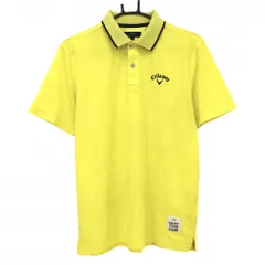 【美品】キャロウェイ 半袖ポロシャツ イエロー×ネイビー ヨット地模様 襟裏プリント メンズ L ゴルフウェア Callaway