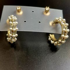 (12)ゴールドパールピアス 人工ダイヤ ジルコニアピアス 4点セット 可愛い 綺麗
