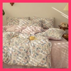 Tamiさま専用☆綿100%すみれ花束リボンセミダブル布団カバーと枕カバー