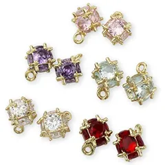 [MiYuffee] ガラスストーン カン付き ボール チャーム ピアス アクセサリー パーツ クリア ブルー パープル レッド ピンク 5色10個セット