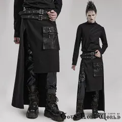 WQ-677BQM-BK アシンメトリーパンクロックダブルベルトサロン カバースカート ファッション ゴシック ゴスロリ パンク ロック ロリィタ ビジュアル系 V系 モード系 地雷系 サブカル ユニセックス 個性的 カジュアル コスプレ 骨格ウェーブ 衣装