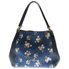 COACH (コーチ) トートバッグ ハンドバッグ 花柄 フラワー ブルー デニム×レザー ゴールド金具