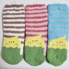 【19㎝～22㎝】靴下 キッズ ジュニア 子供 モールソックス ボーダー柄 あったか 厚手 あたたかい 可愛い 小さいサイズ ルームウェア もこもこ ふわふわ くつした 冬用 男の子 女の子 部屋用 セキセイインコ ハリネズミ 家用 かわいい くるぶし面白い